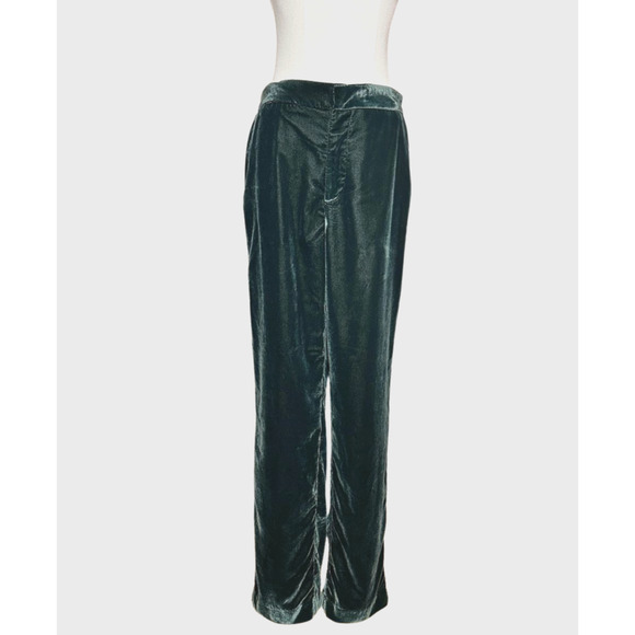 A New Day Green Velvet High Rise Straight Leg Dress Pants Size 6 Holiday - Picture 1 of 8
